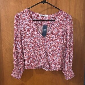 Abercrombie Red and Blue Floral Print Blouse
